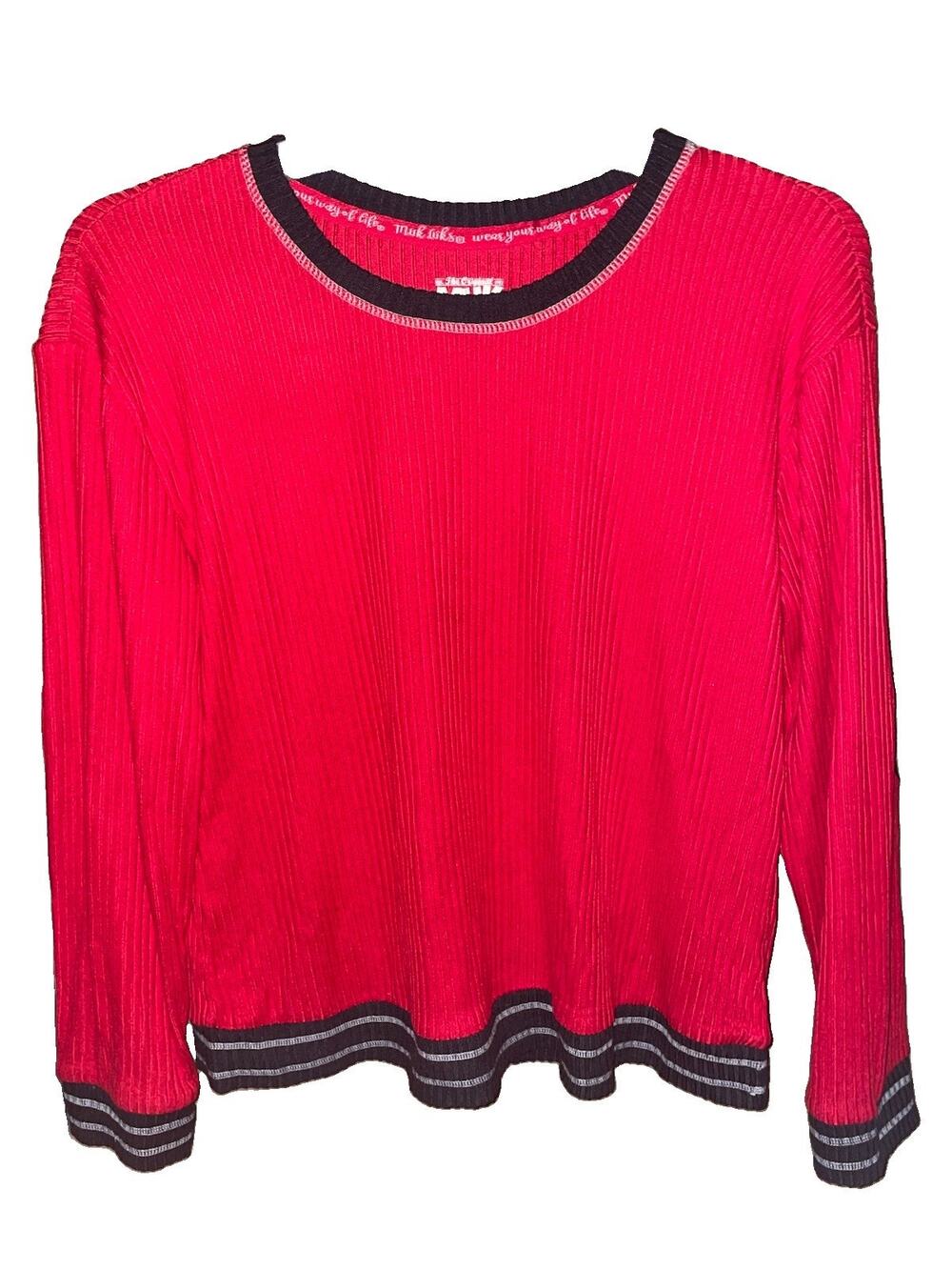 The Original MUK LUKS Women’s Red Ribbed Long Sleeve Top With Heart Elbows Sz M